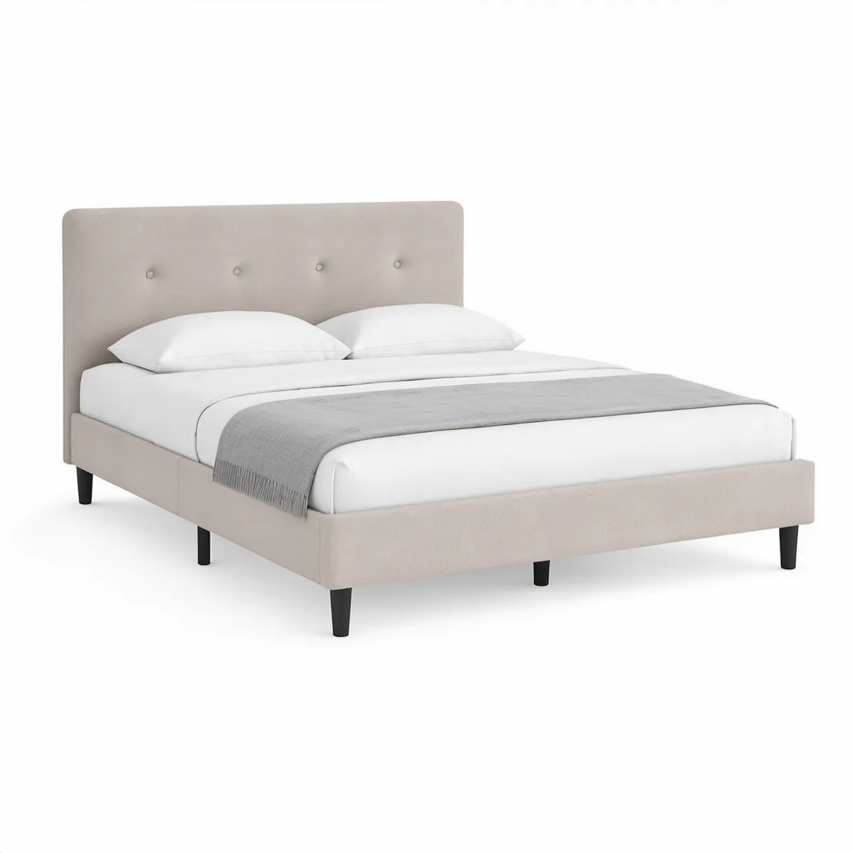 Cama de casal estofada bege 160 x 200 cm