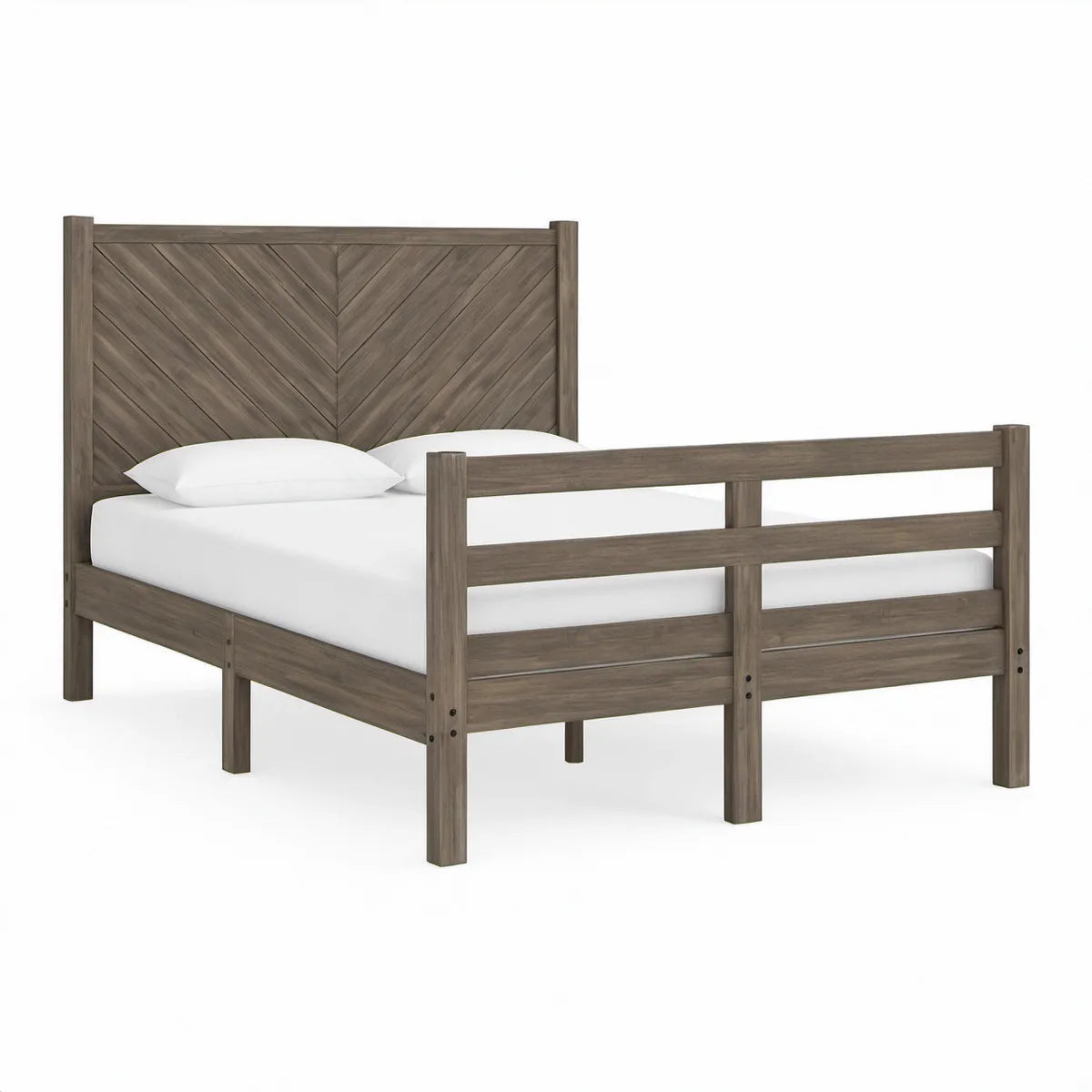 Cama de Casal em Madeira Maciça Castanho Acinzentado para Colchão 160 x 200 cm