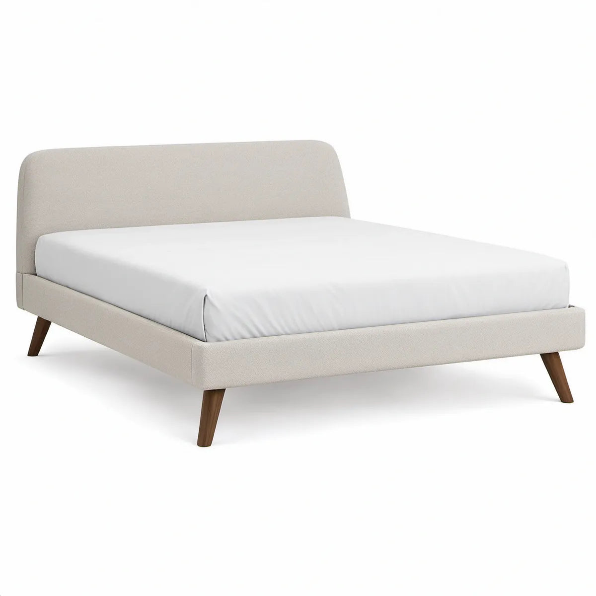 Cama de Casal Estofada para Colchão 160 x 200 cm em Poliéster Bege com Pés Castanhos