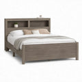 Cama de Casal 160 x 200 cm com Cabeceira de 2 Prateleiras em MDF Cinzento Carvalho