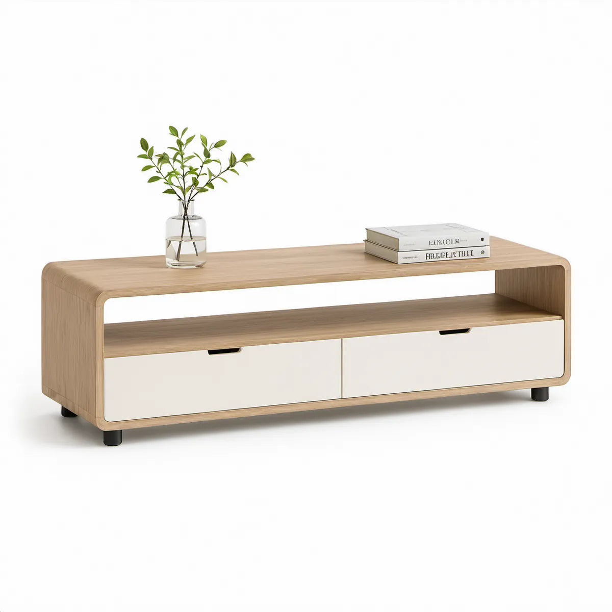 Móvel de TV em MDF com acabamento em carvalho natural e branco, 140 x 40 x 50 cm