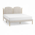 Cama de Casal 160 x 200 cm com Cabeceira Estofada Bege e Estrutura Dourada