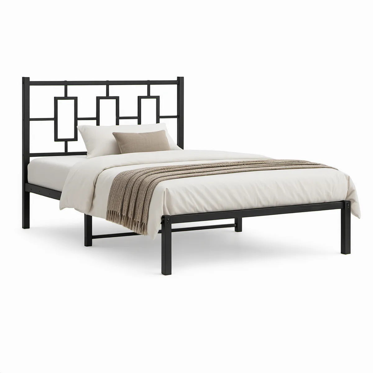 Cama de Casal em Aço Preto para Colchão 160 x 200 cm