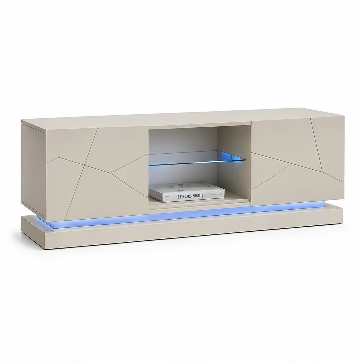 Móvel de TV em MDF Lacado Bege com Iluminação LED Azul, 160 x 40 x 50 cm