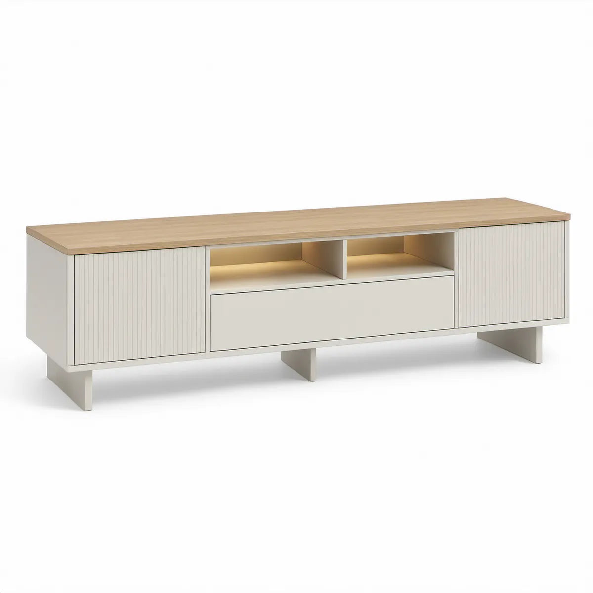 Móvel de TV Retangular 180 x 40 x 55 cm em MDF e Aglomerado Branco e Carvalho Natural