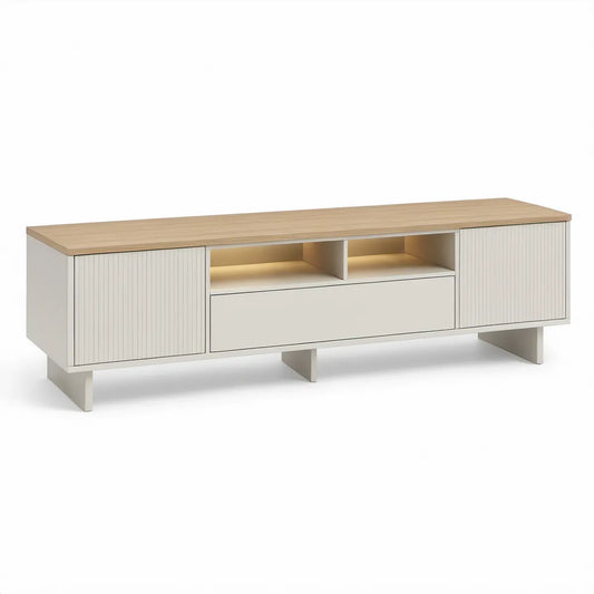 Móvel de TV Retangular 180 x 40 x 55 cm em MDF e Aglomerado Branco e Carvalho Natural