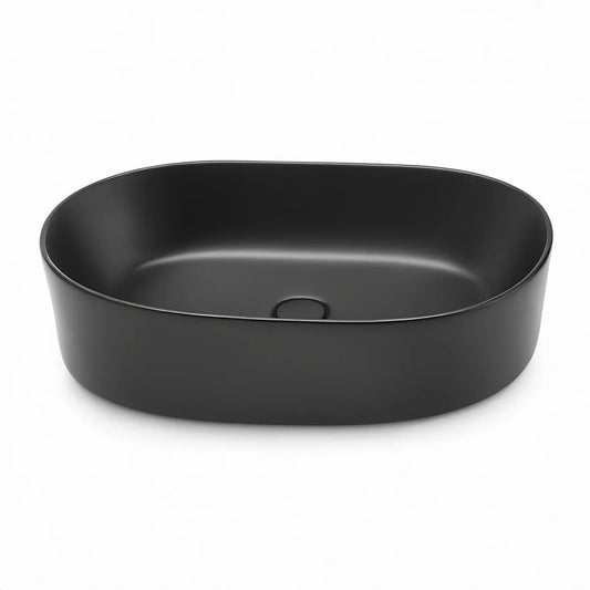 Lavatório de bancada oval em cerâmica preto mate 50 x 35 x 13 cm
