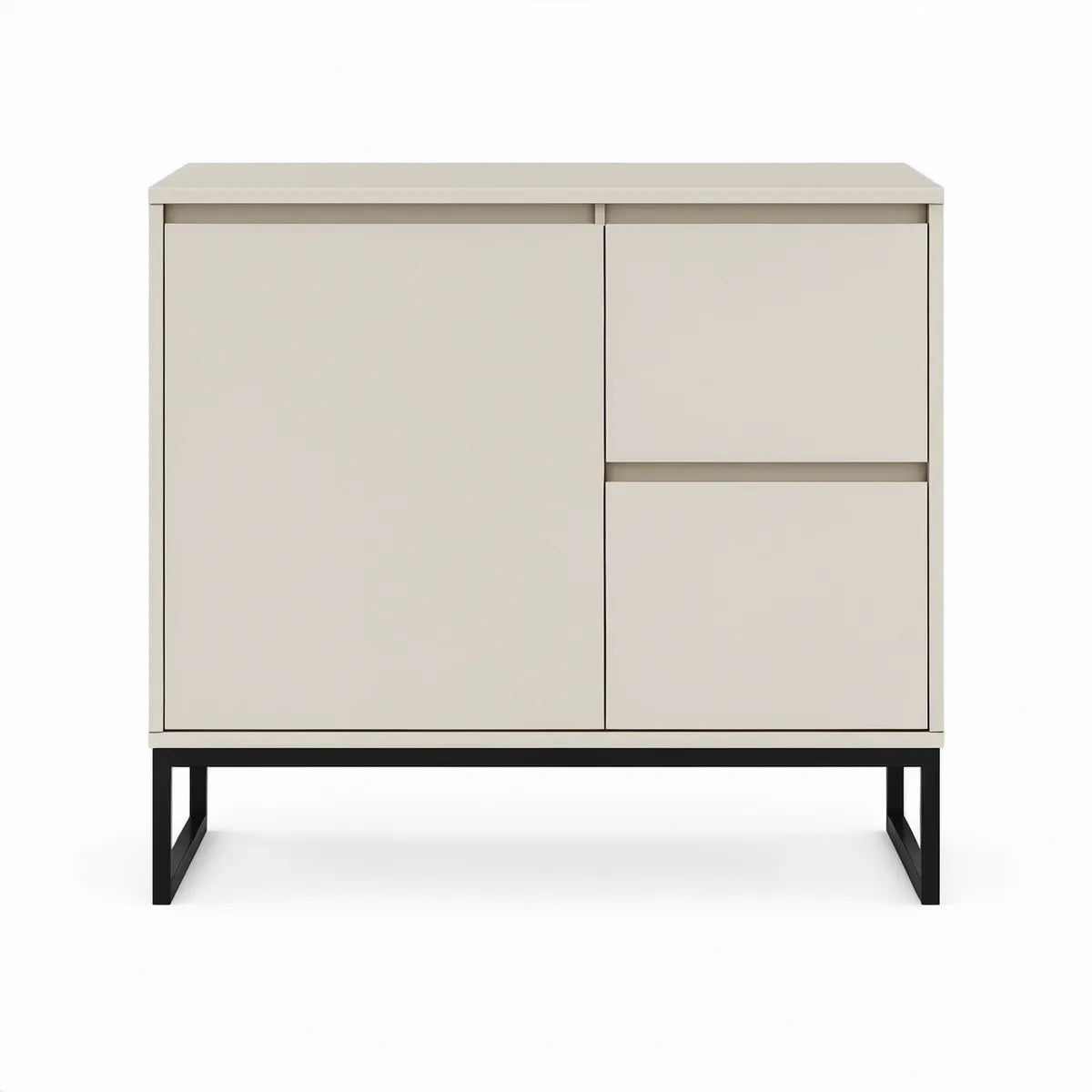 Armário retangular em MDF bege com base em aço preto, 80 x 40 x 90 cm