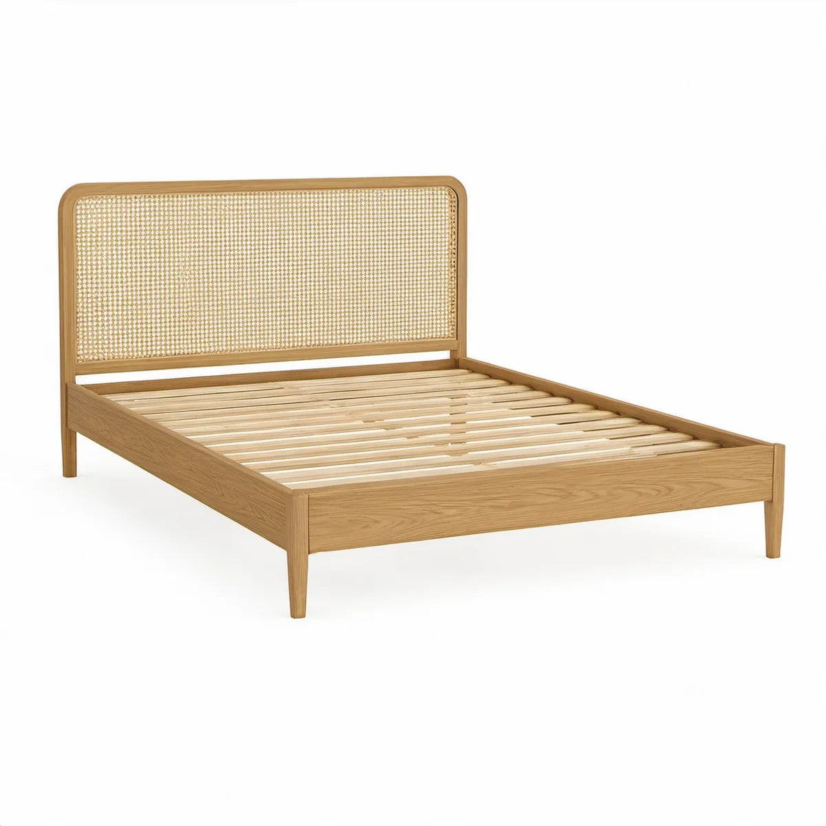 Cama de Casal 160 x 200 cm em Carvalho Natural com Cabeceira em Palhinha Bege