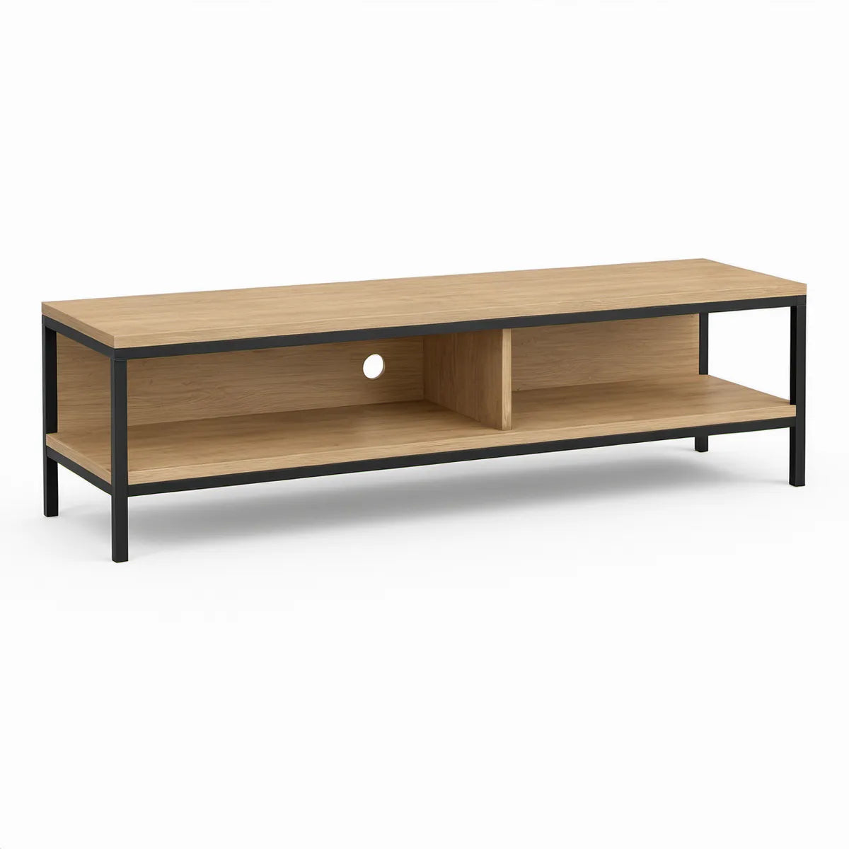 Móvel de TV Retangular em Carvalho Natural e Preto, 140 x 40 x 45 cm
