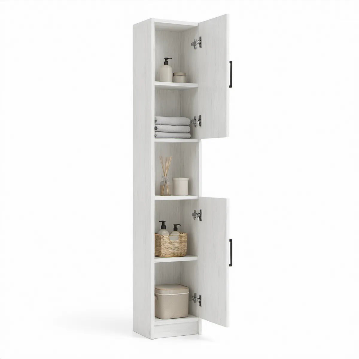 Coluna de Arrumação para Casa de Banho Branca com 2 Portas e Nicho Aberto, 30 x 30 x 180 cm