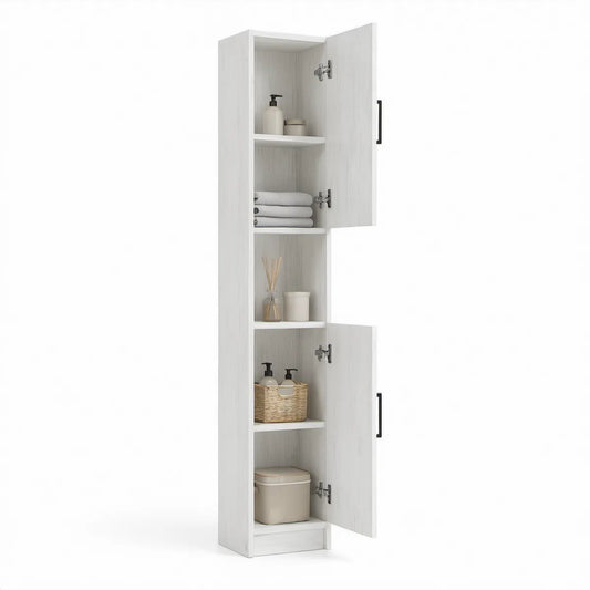 Coluna de Arrumação para Casa de Banho Branca com 2 Portas e Nicho Aberto, 30 x 30 x 180 cm