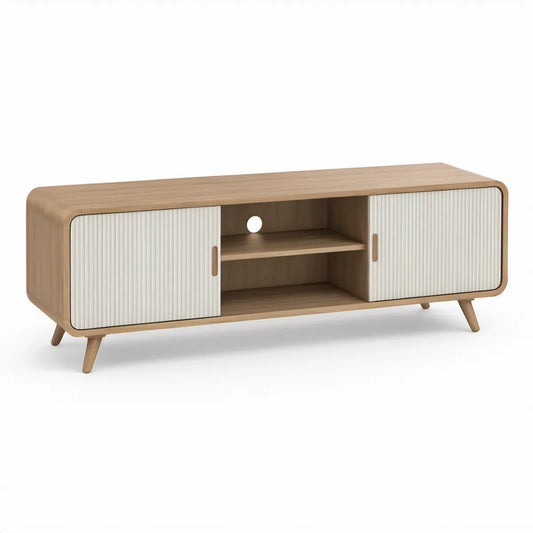 Móvel de TV com Portas de Correr 160 x 40 x 60 cm em Carvalho-claro e Branco
