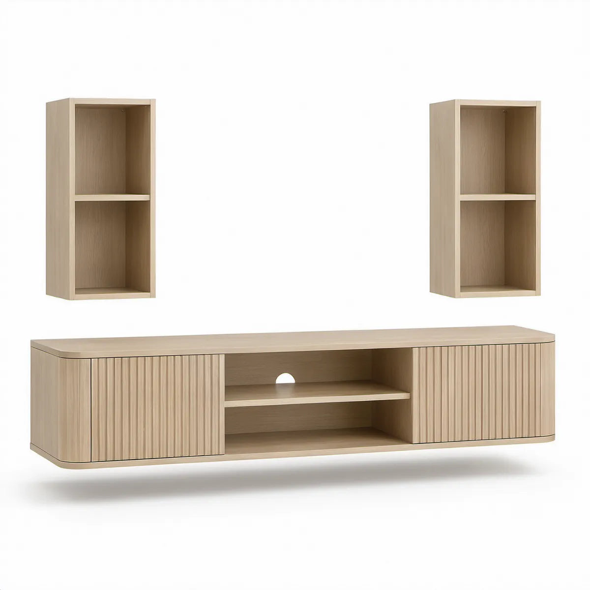Conjunto em Carvalho Claro com Móvel de TV 180 x 40 x 45 cm e 2 Estantes Murais 40 x 30 x 80 cm
