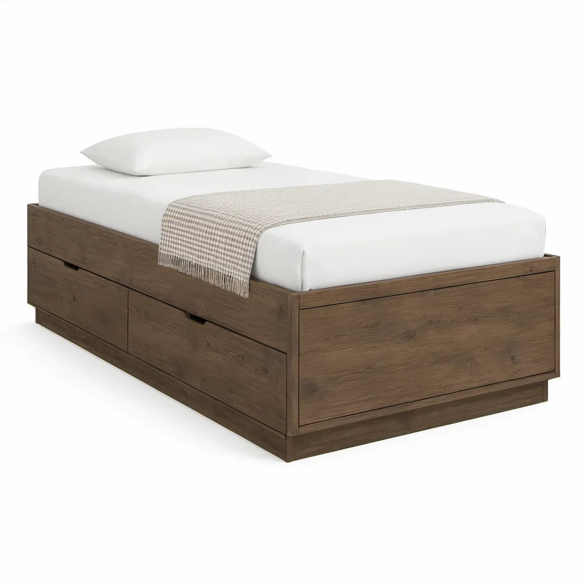 Estrutura de cama individual com 3 gavetas em MDF castanho escuro, 90 x 190 cm