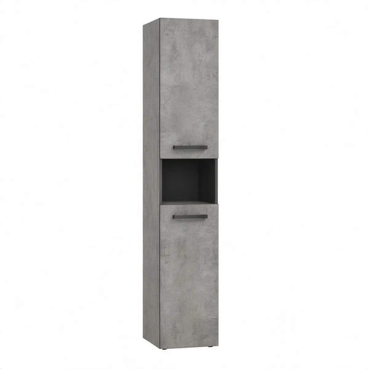 Armário Alto para Casa de Banho com 2 Portas e Nicho Aberto, Cinzento Betão/Preto, 30 x 30 x 183,5 cm