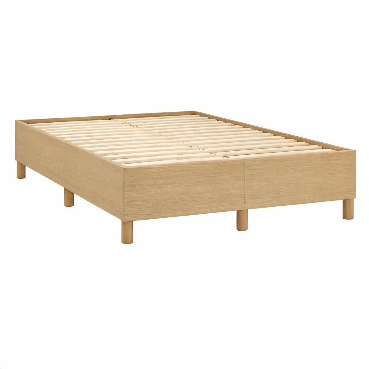 Cama de Casal 160 x 200 cm em MDF com Folheado de Carvalho Claro Bege