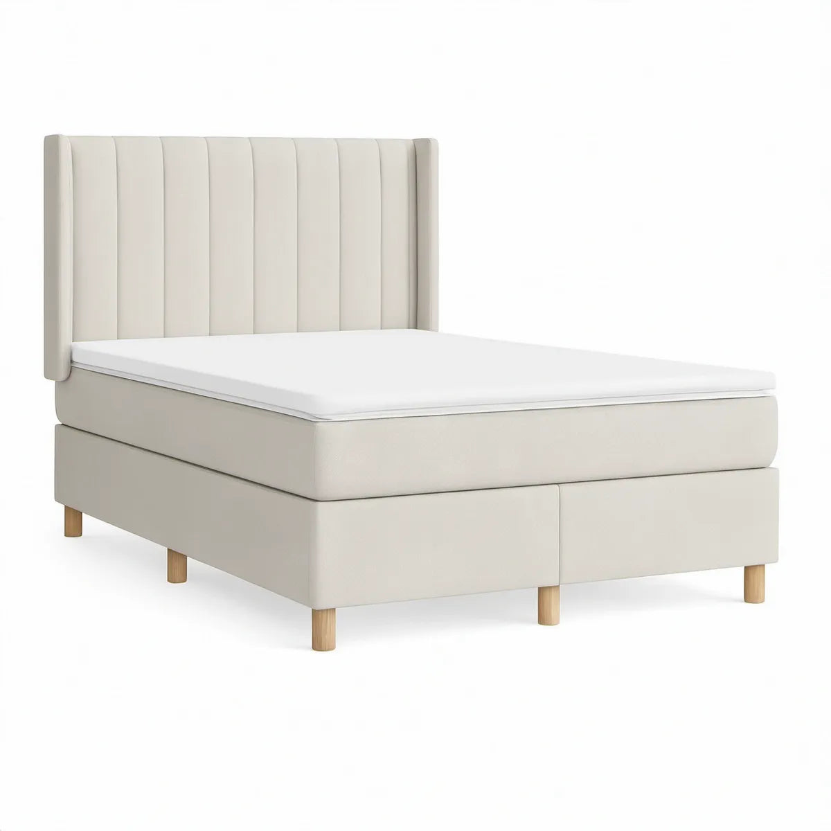 Cama Estofada Bege Claro com Cabeceira, para Colchão 160 x 200 cm