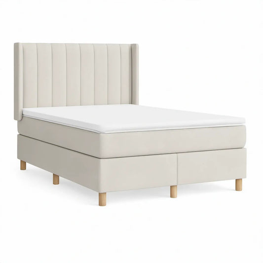 Cama Estofada Bege Claro com Cabeceira, para Colchão 160 x 200 cm