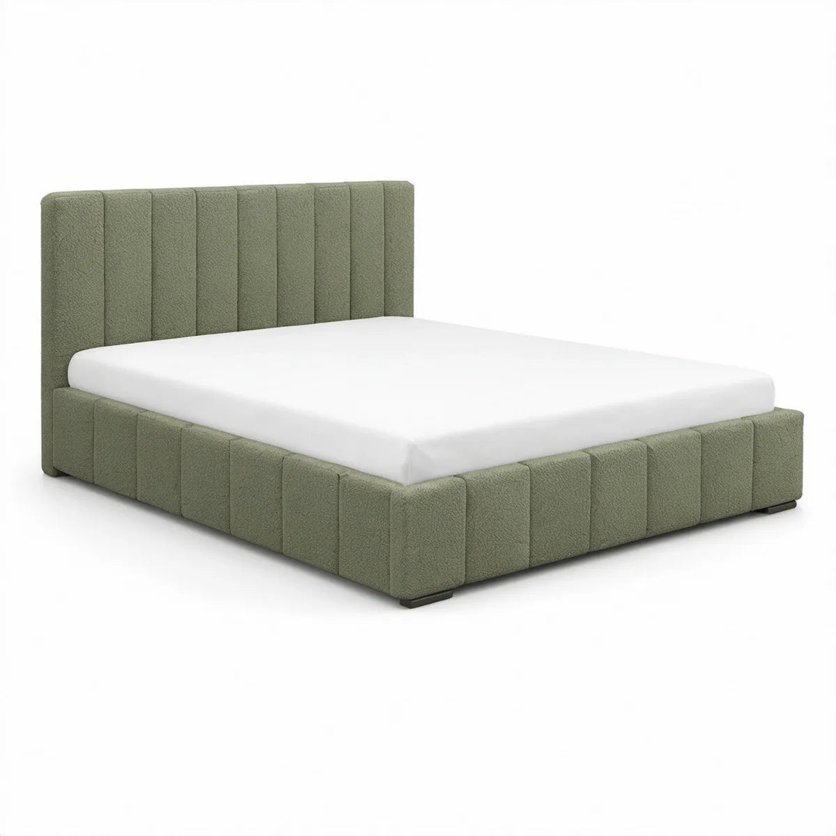 Cama de Casal Estofada 160 x 200 cm com Cabeceira em Tecido Bouclé Verde-sálvia