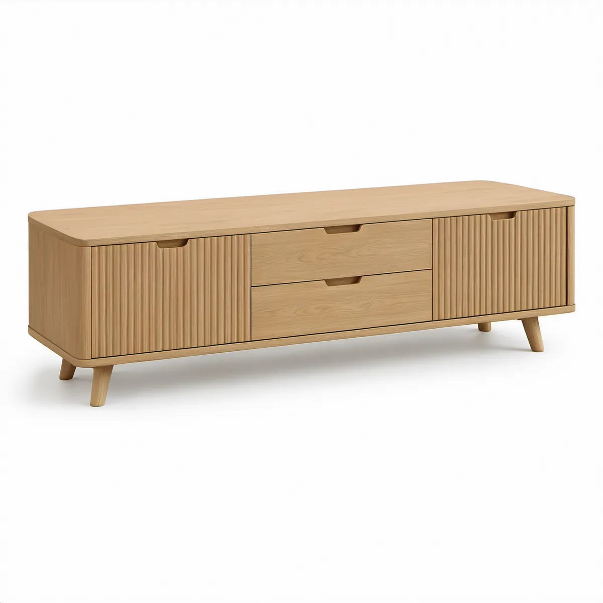 Móvel de TV em Carvalho Natural com 2 Portas e 2 Gavetas, 180 x 40 x 55 cm