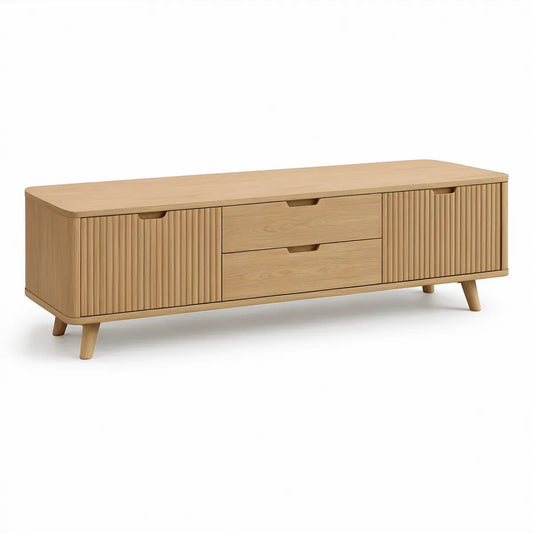 Móvel de TV em Carvalho Natural com 2 Portas e 2 Gavetas, 180 x 40 x 55 cm